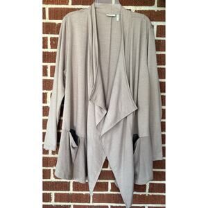 LOGO Lounge Lori Goldstein Tan Knit Draped Cardigan Faux Suede Hem Size XL